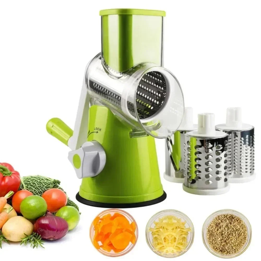 Vegetable Cutter & Slicer - 3 Drum Manual Kitchen Chopper