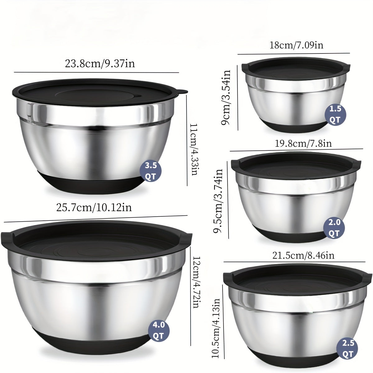8pcs Stainless Mixing Bowls with Lids - Perfect for Baking