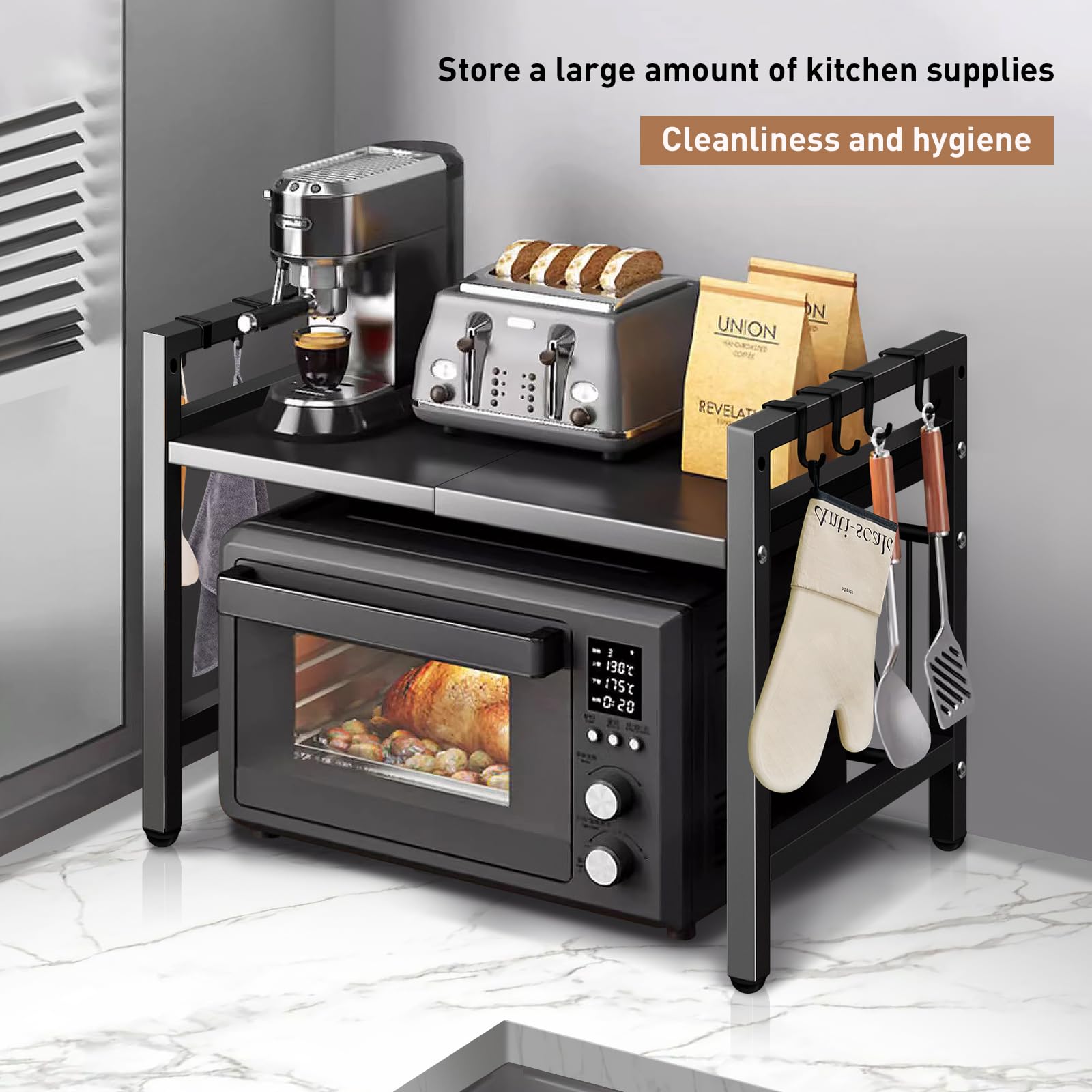 Expandable Microwave Shelf Organizer - Adjustable & Rust-Proof