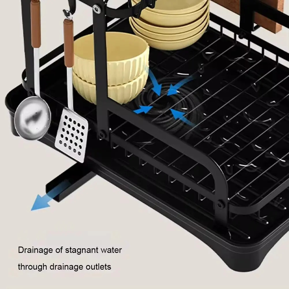 2 Tier Dish Drying Rack with 360° Drainage & Drip Tray