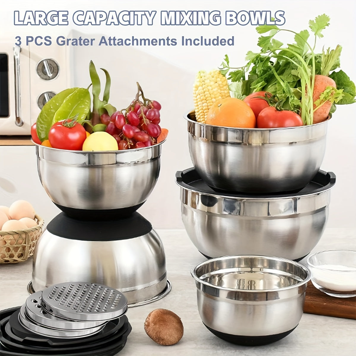 8pcs Stainless Mixing Bowls with Lids - Perfect for Baking