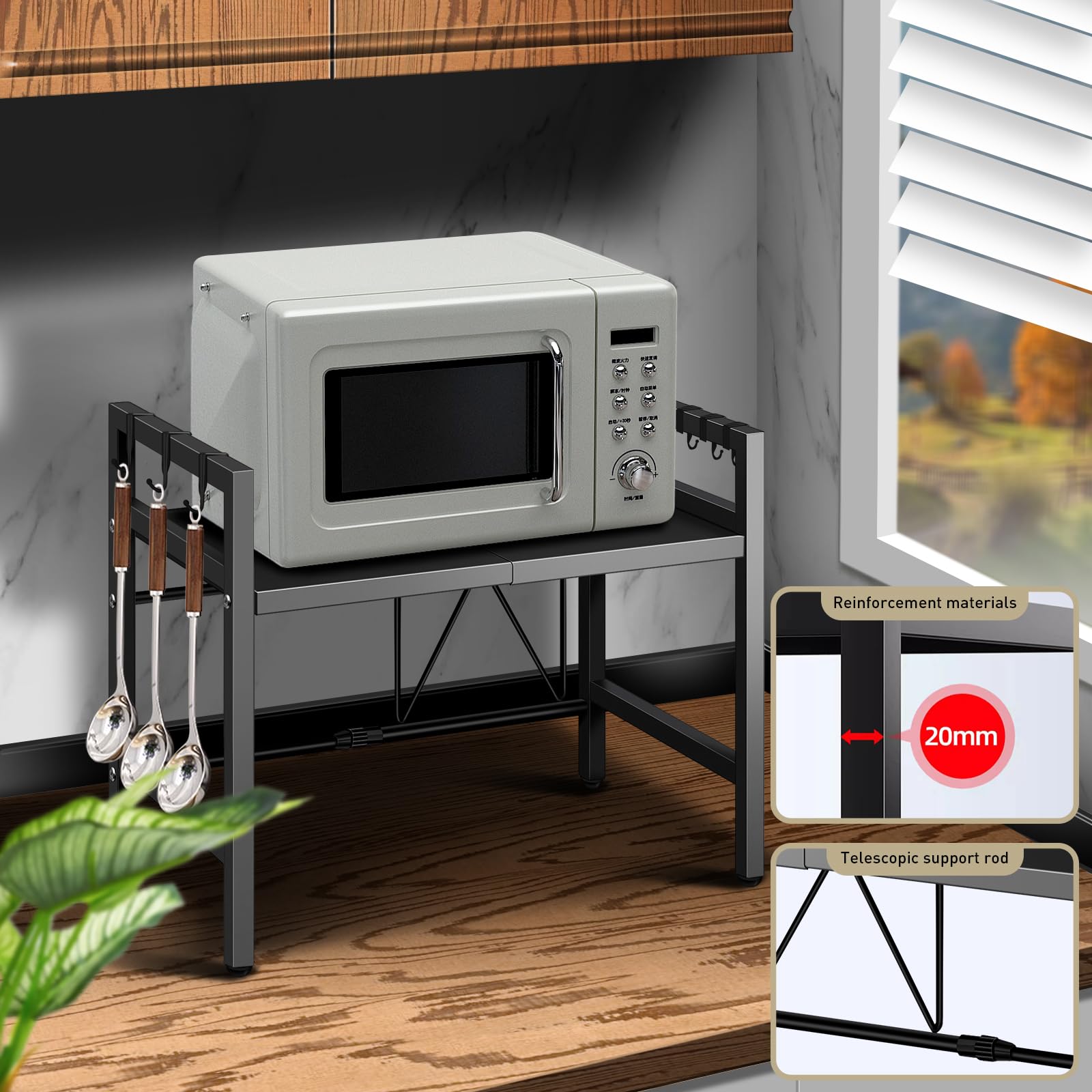 Expandable Microwave Shelf Organizer - Adjustable & Rust-Proof