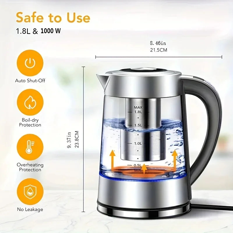 Electric Kettle 1.8L: 12 Temps, 24H Heat, Stainless Steel