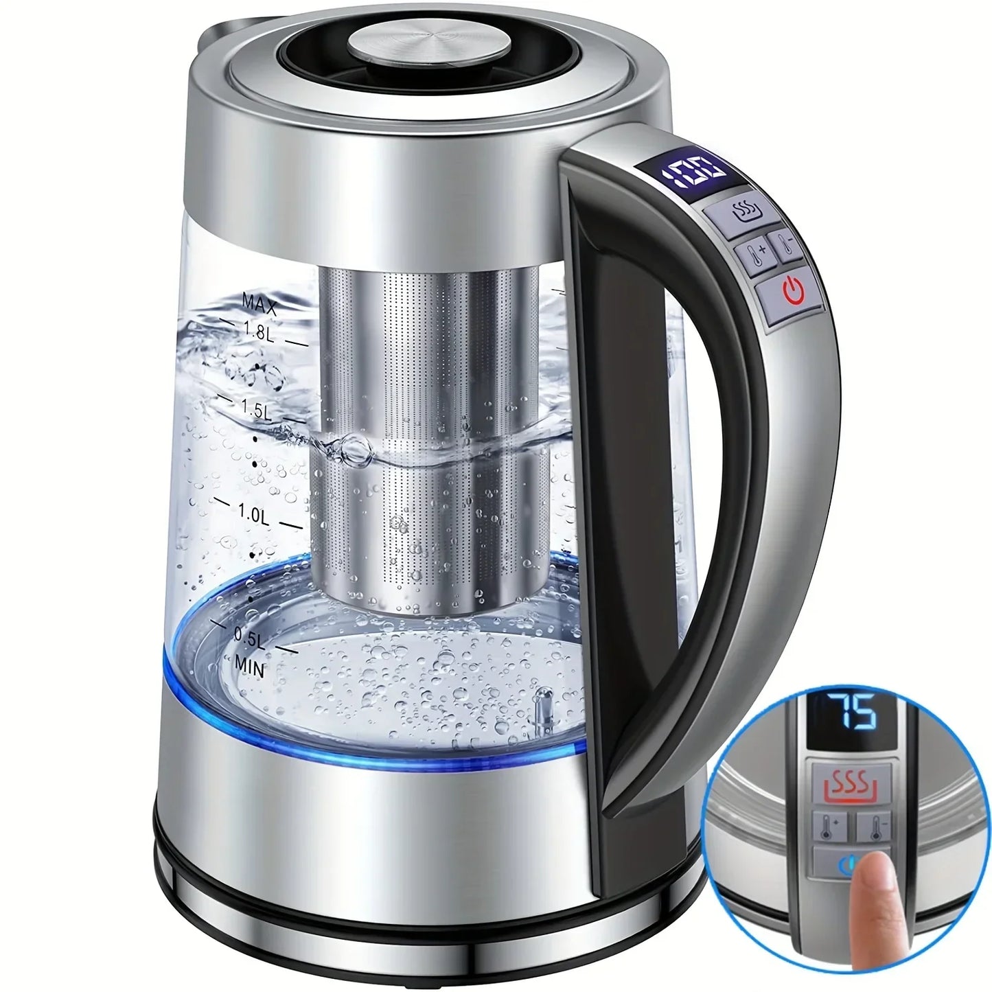 Electric Kettle 1.8L: 12 Temps, 24H Heat, Stainless Steel